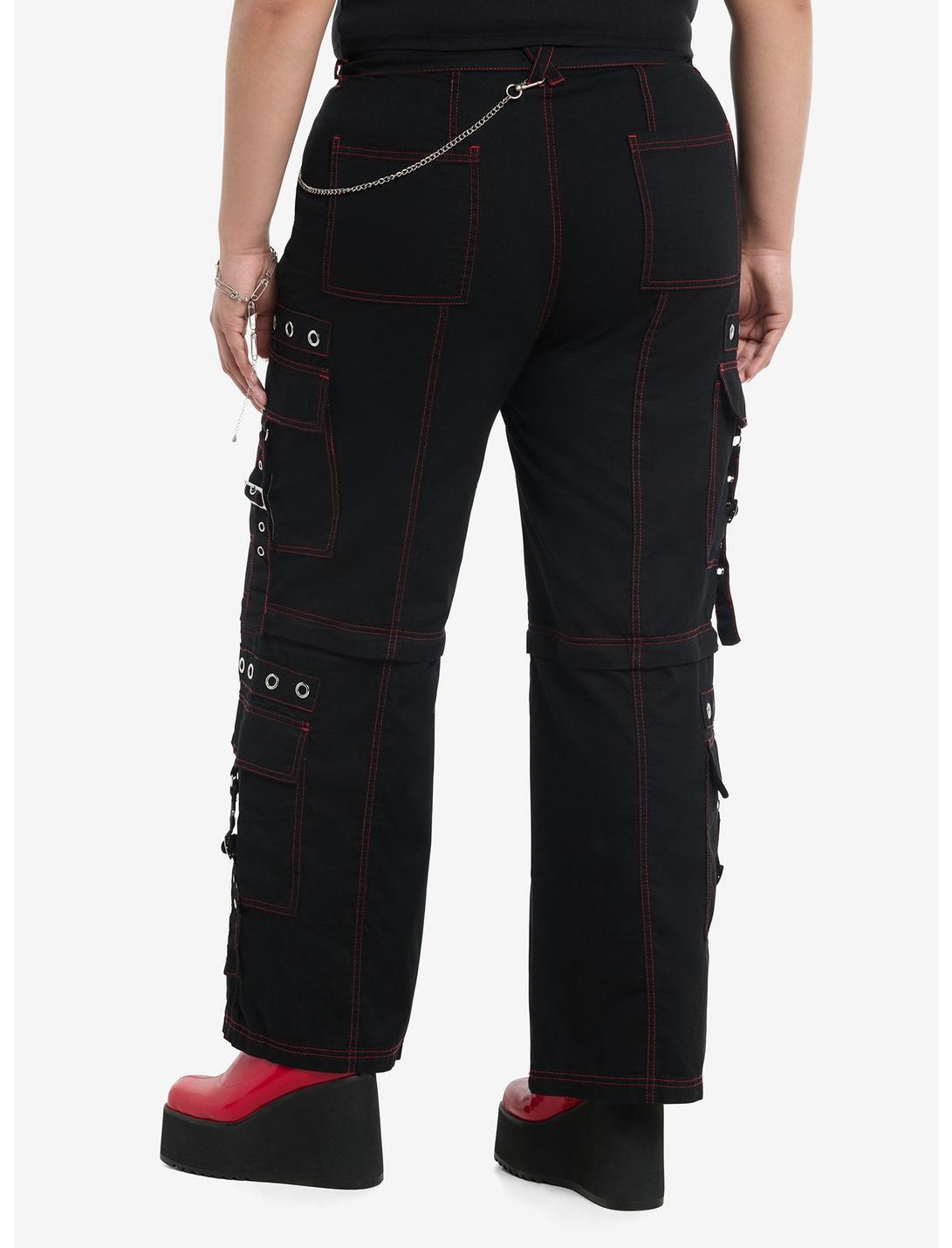Black & Red Contrast Stitch Grommet Strap Zip-Off Carpenter Pants Plus Size Product Image