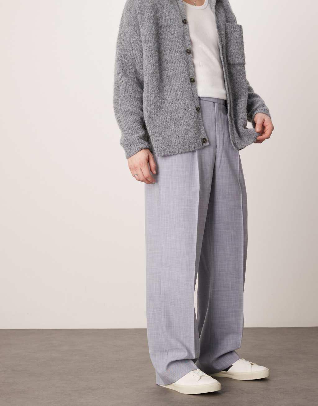 ASOS DESIGN smart wide leg pants with front pleat in dusty blue crosshatch Product Image