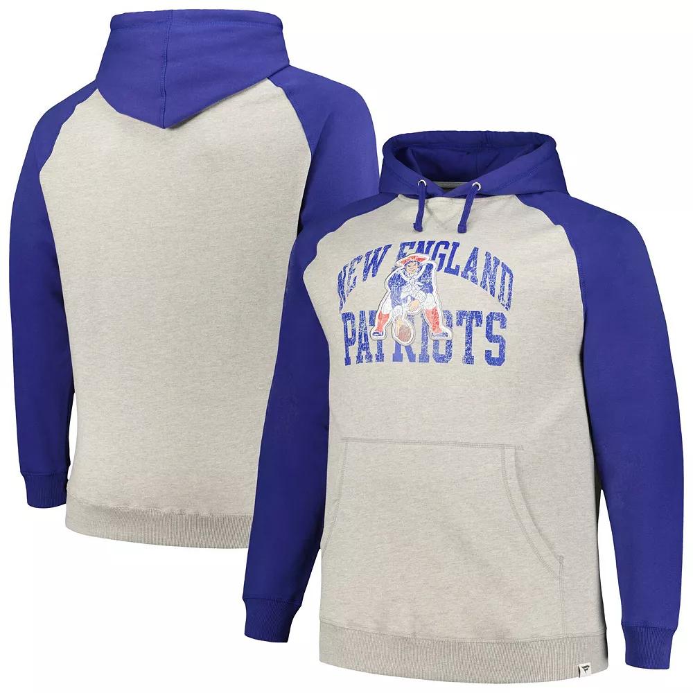 Men's Profile Heather Gray/Royal New England Patriots Big & Tall Favorite Arch Throwback Raglan Pullover Hoodie, Size: XLT, Grey Product Image