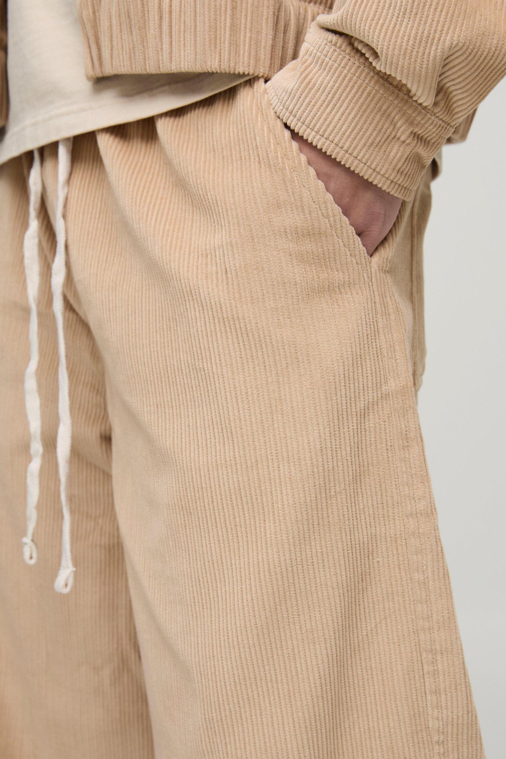 Elasticated Waist Baggy Extended Drawcords Corduroy Pants | boohooMAN USA Product Image