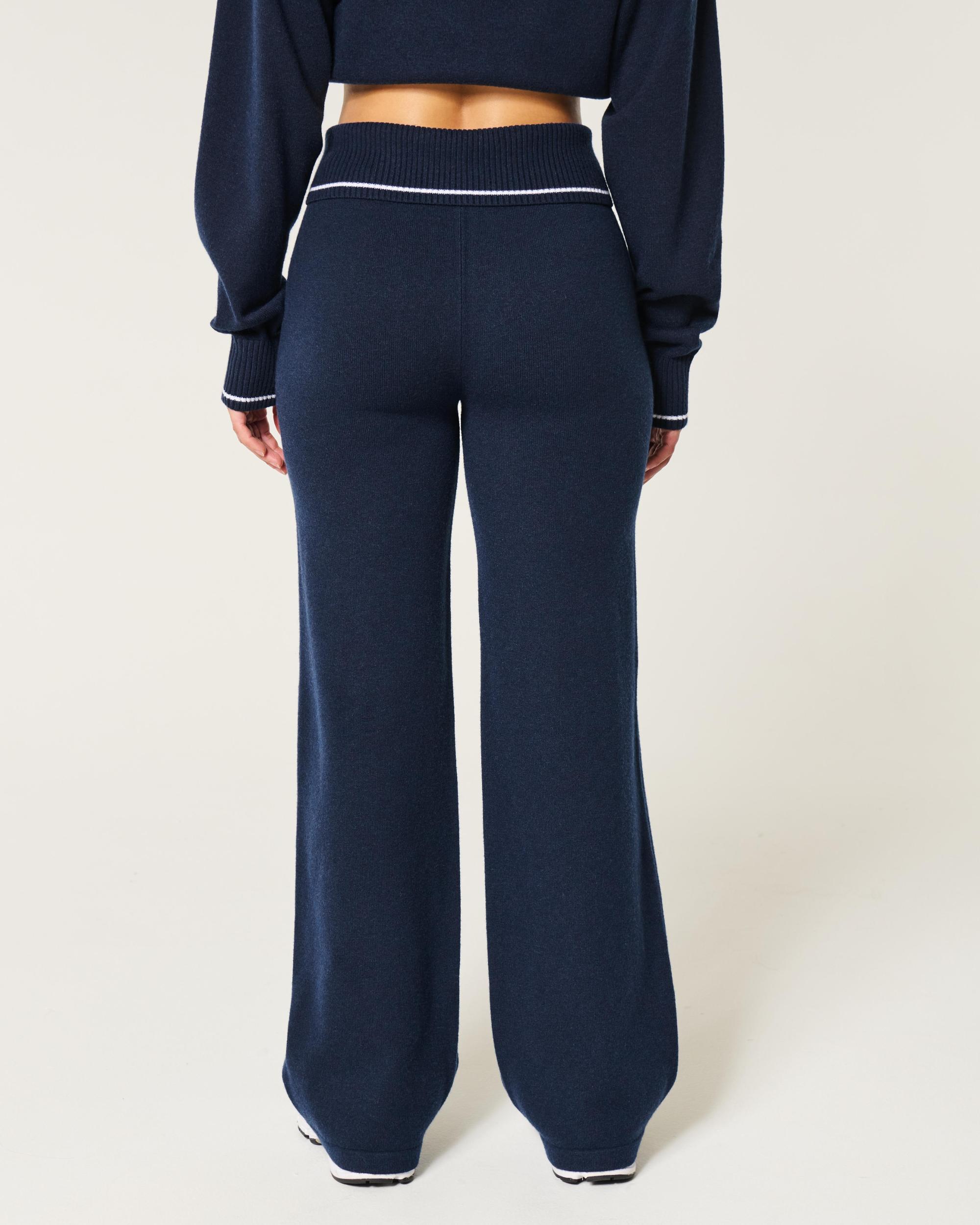 Gilly Hicks Sweater-Knit Foldover Waist Straight Pants Product Image