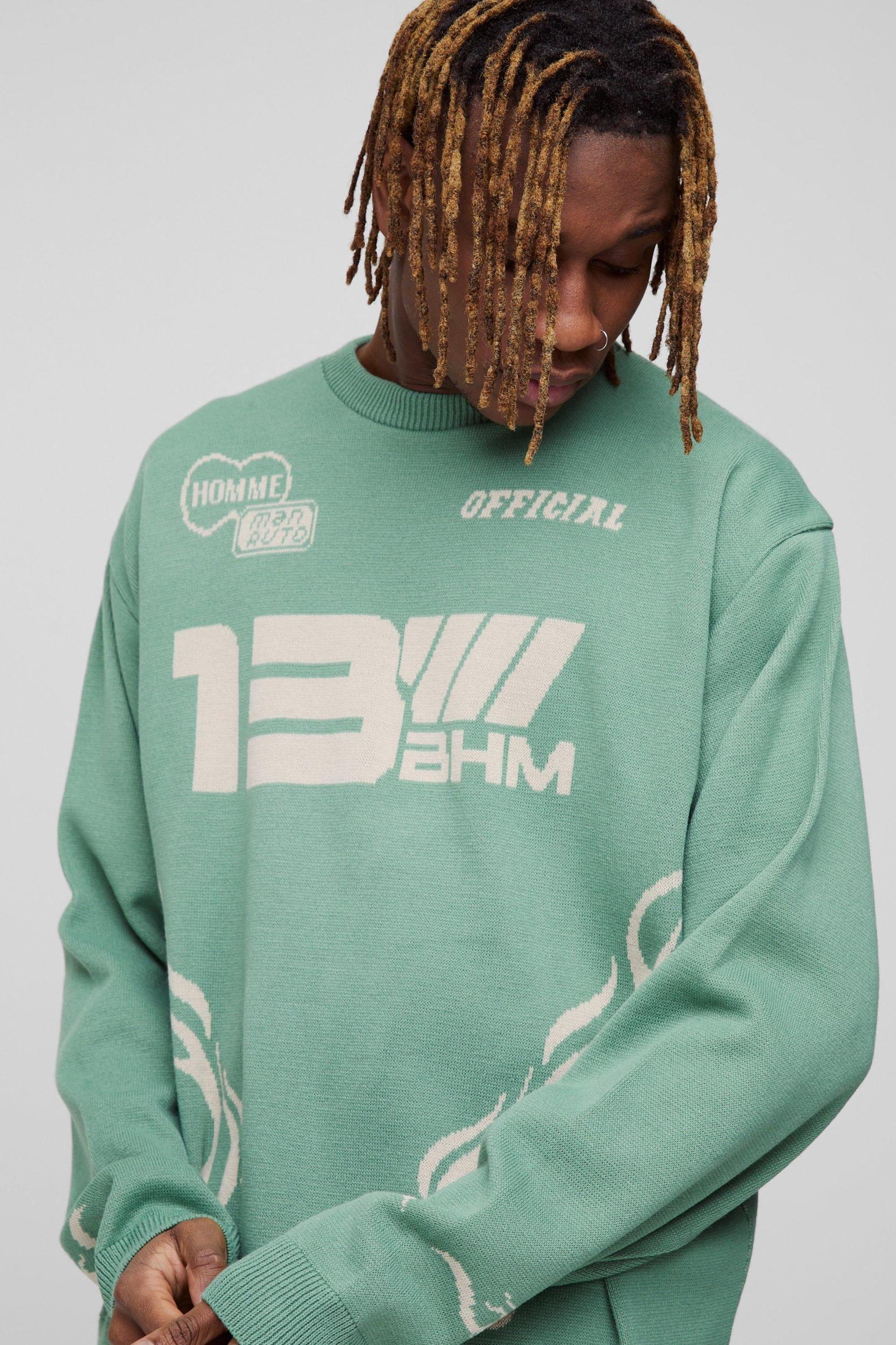 Tall Oversized Boxy Moto Knitted Sweater | boohooMAN USA Product Image