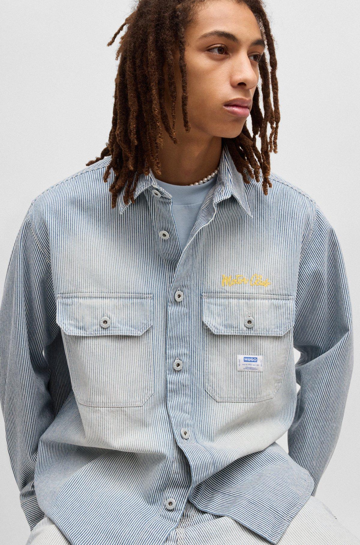Oversize-fit shirt in striped washed denim Product Image
