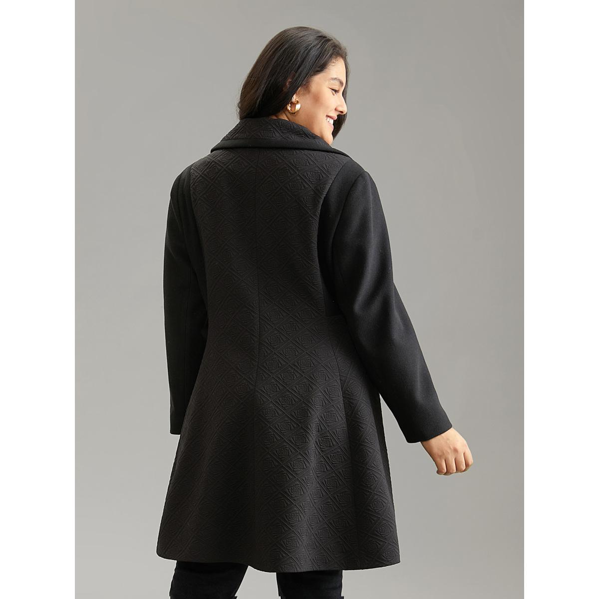 Plus Size Solid Textured Button Up Lapel Collar Woven Coat Women Black Elegant Texture Ladies Everyday Winter Coats BloomChic 10/M Product Image