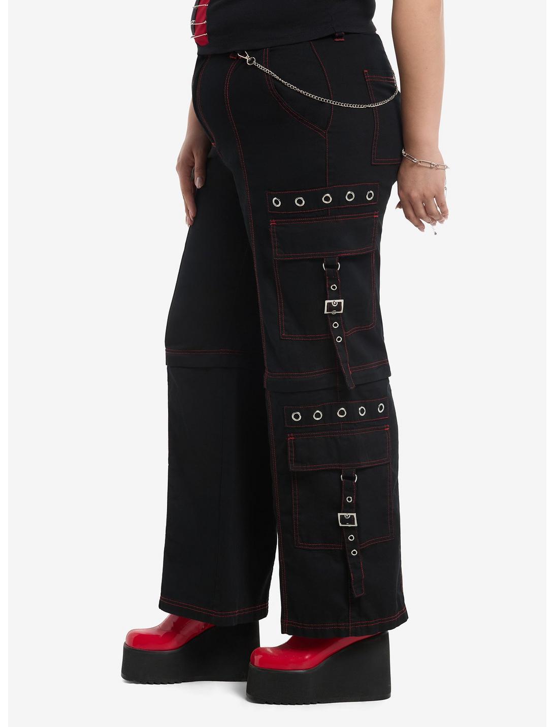 Black & Red Contrast Stitch Grommet Strap Zip-Off Carpenter Pants Plus Size Product Image