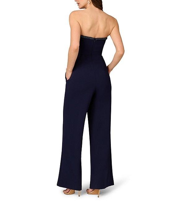 Aidan Mattox Crepe Beaded Strapless Neck Sleeveless Wide Leg Jumpsuit Product Image