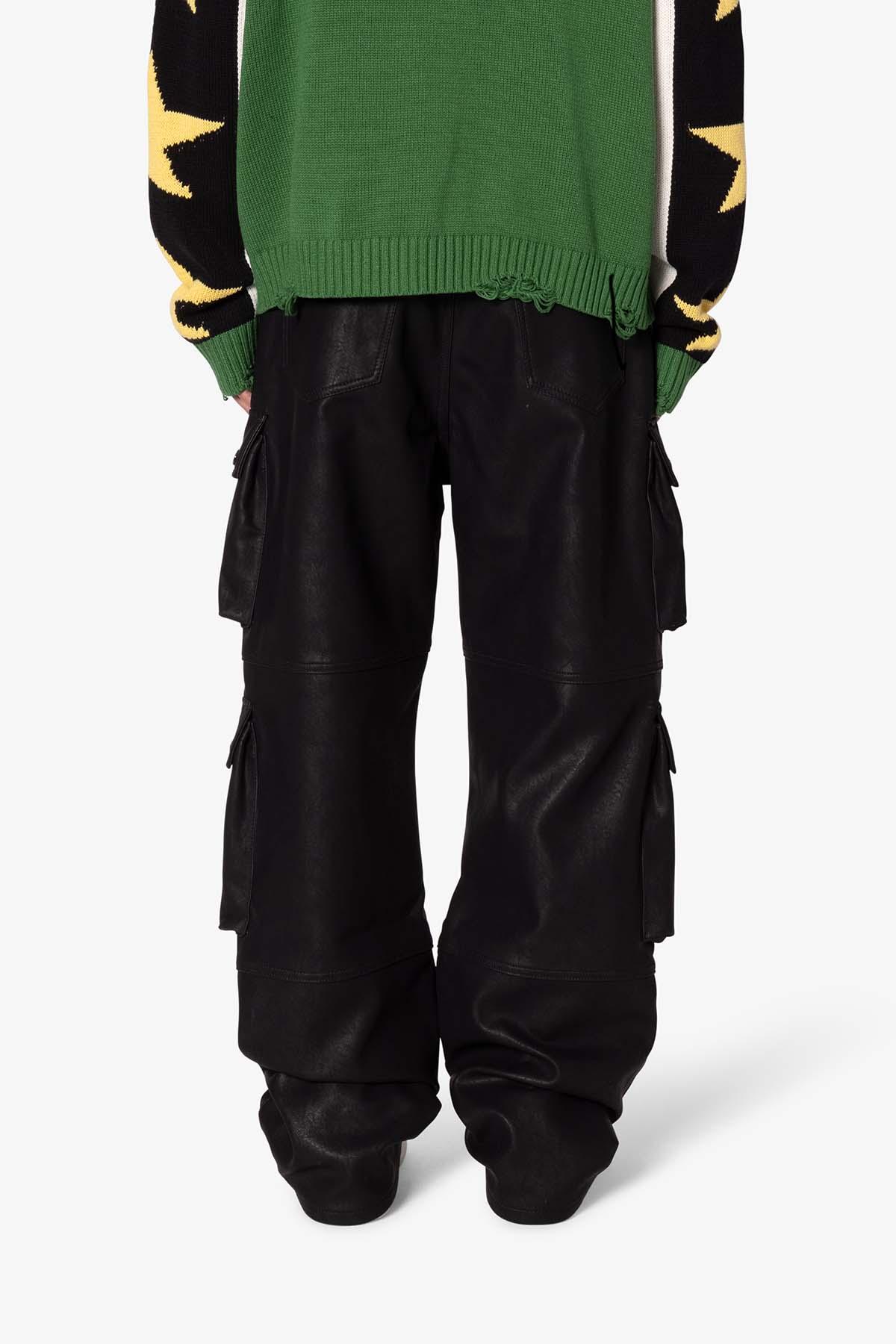 Ultra Baggy Leather Cargo Pants - Black Product Image