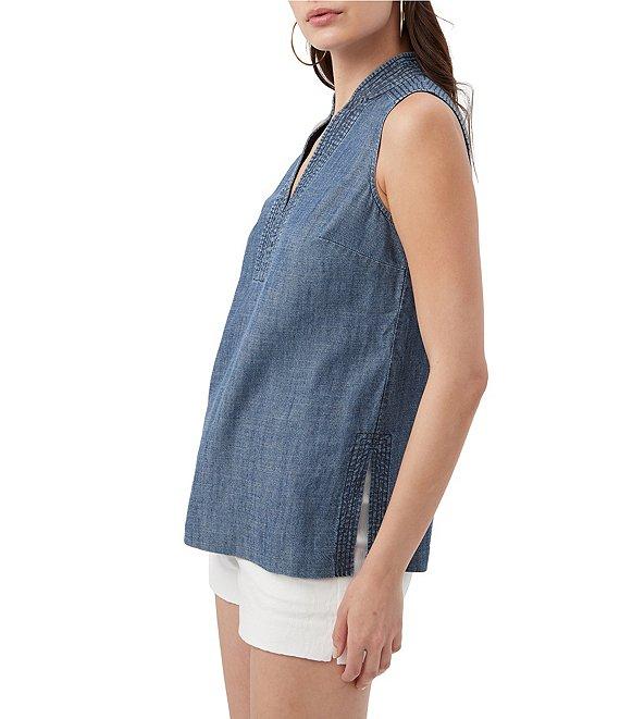 Trina Turk Lacheri Chambray V-Neck Sleeveless Top Product Image