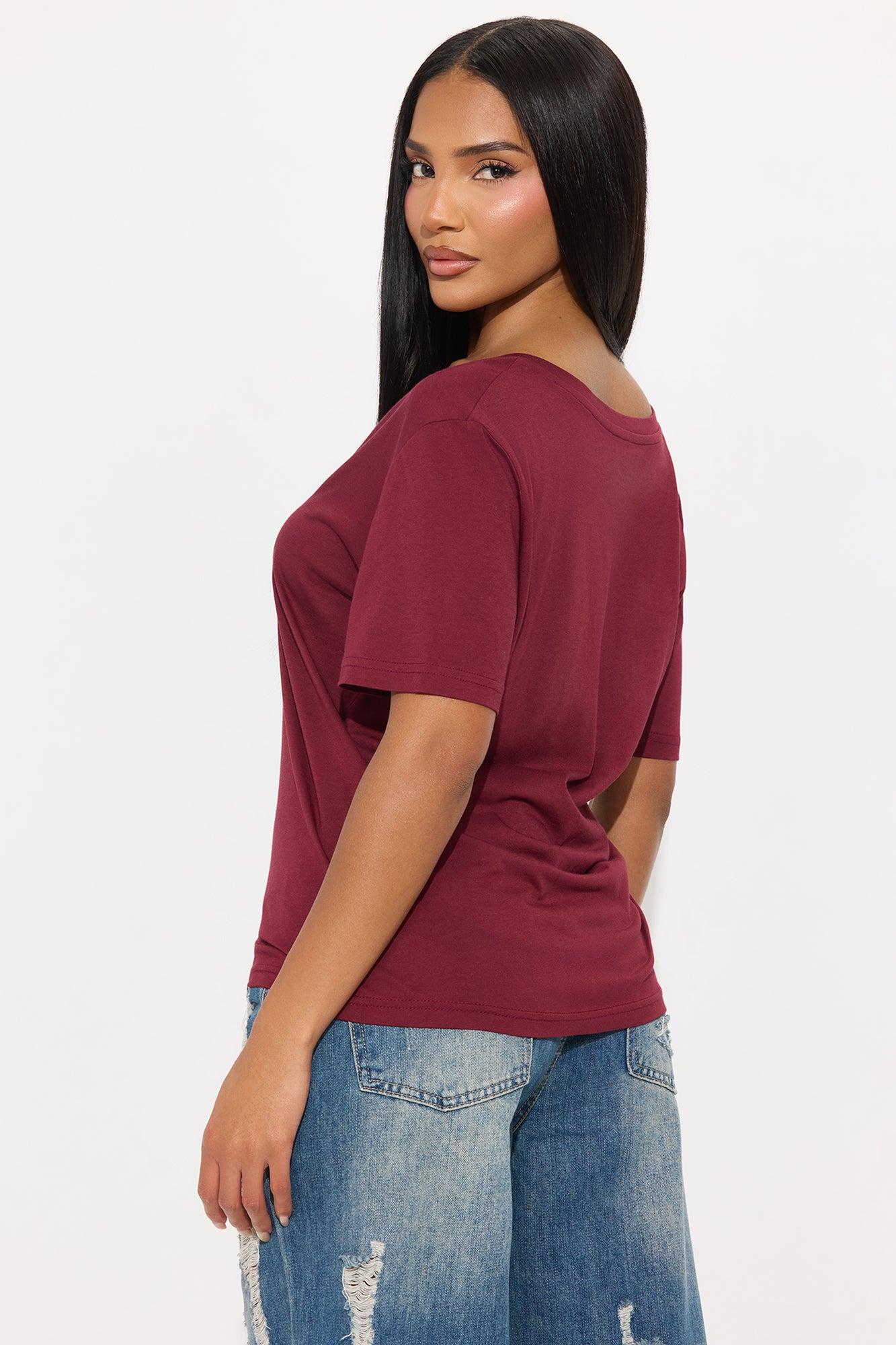 Ava V-Neck Tee - Burgundy Female Product Image