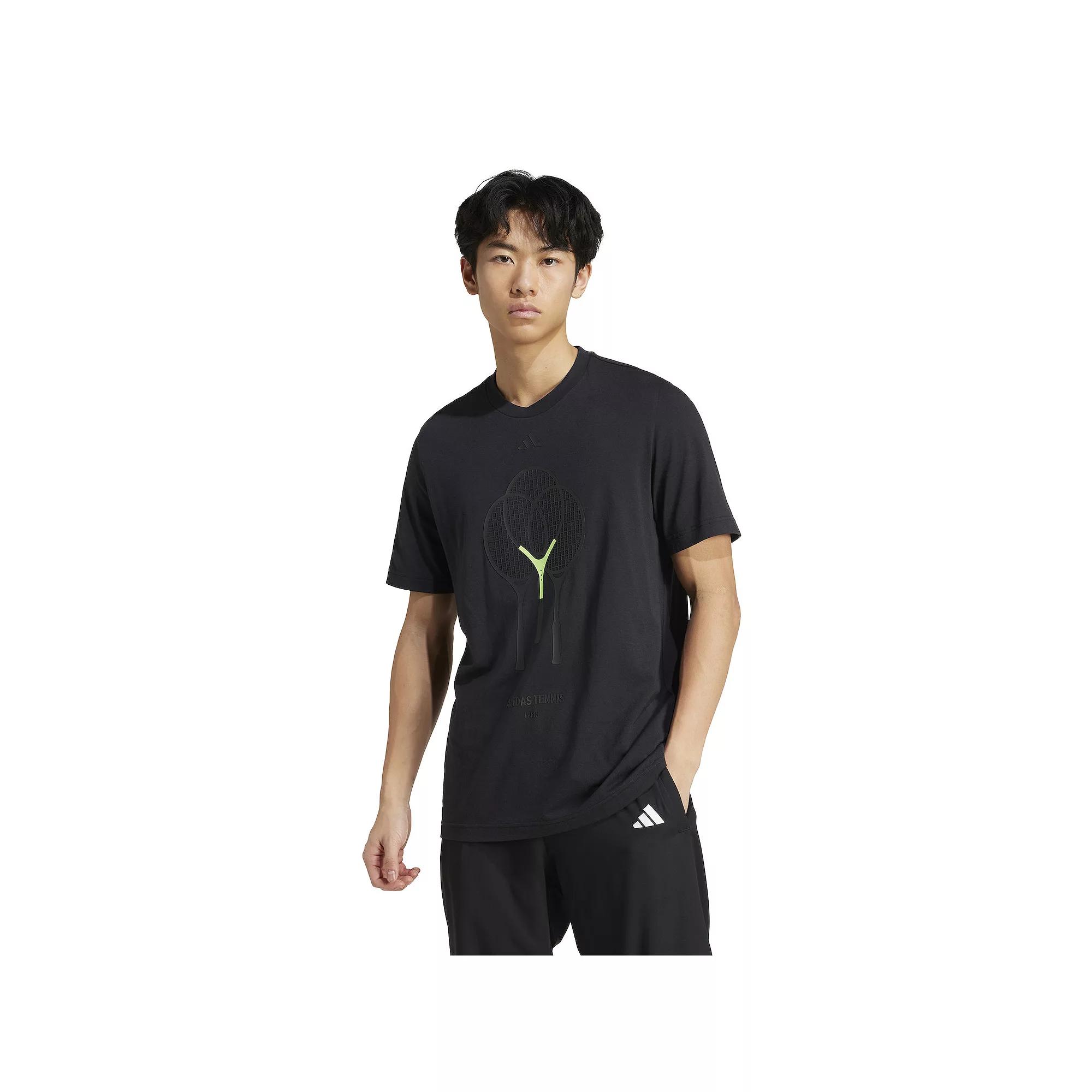 Men's adidas Graphic Tennis Rackets Sportswear T-Shirt, Size: Medium, Black Product Image