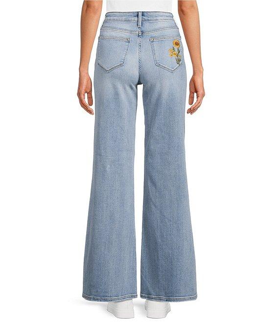 Driftwood Penelope Stretch Denim Sunflower Embroidered Wide Leg Jeans Product Image