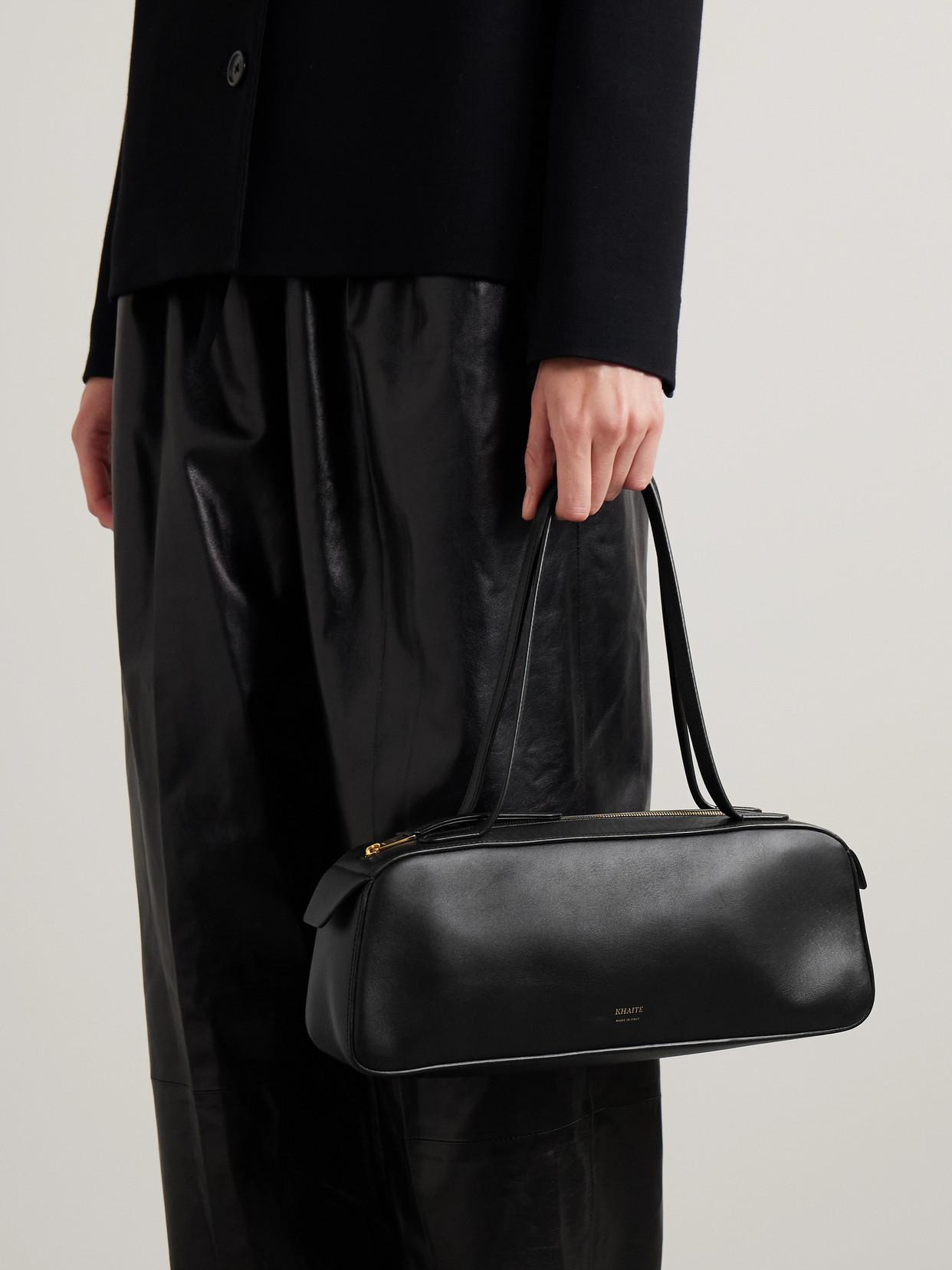 KHAITE Simona Crackle Patent Leather Shoulder Bag In Black Product Image