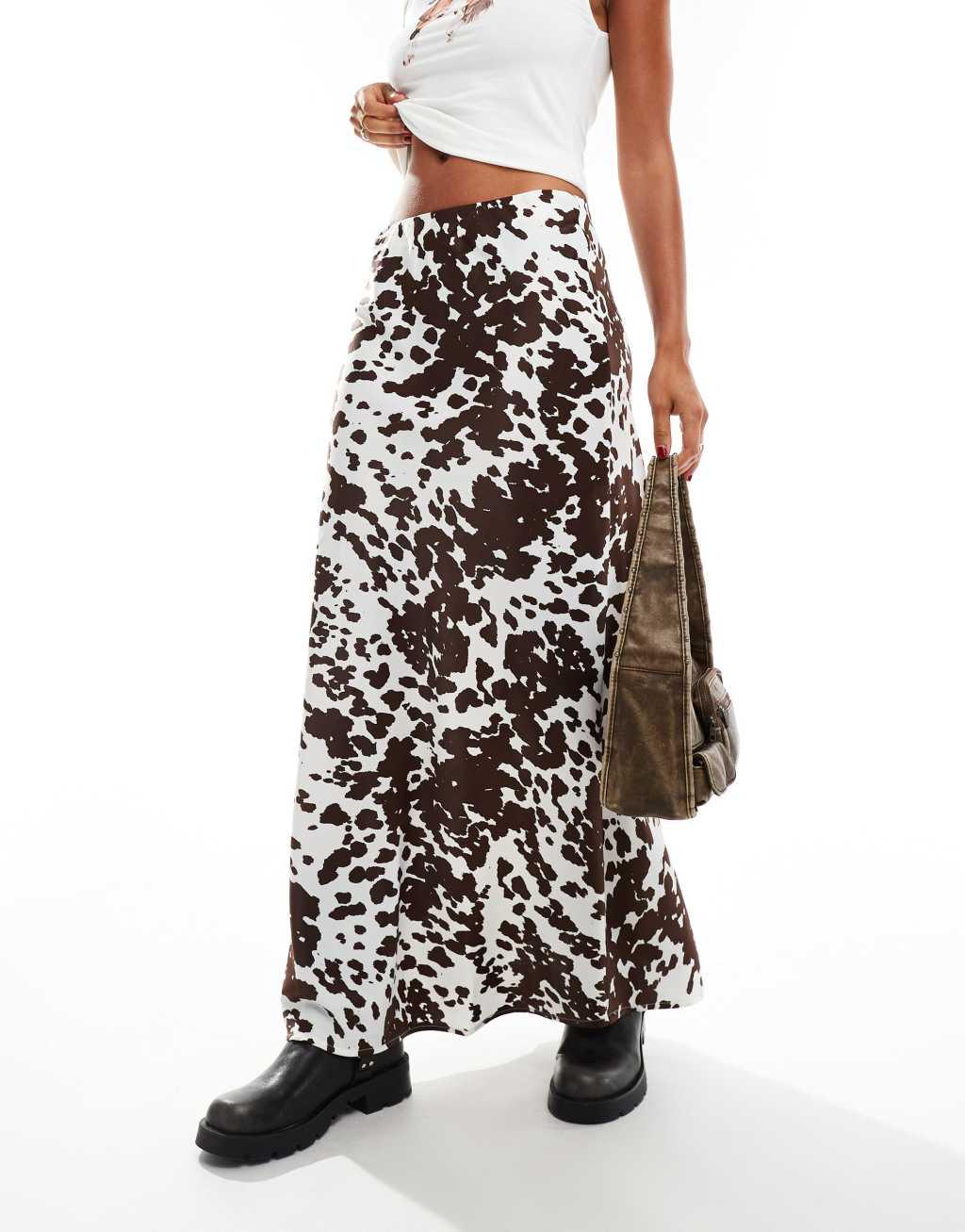 Pieces slip maxi skirt in cow print Product Image