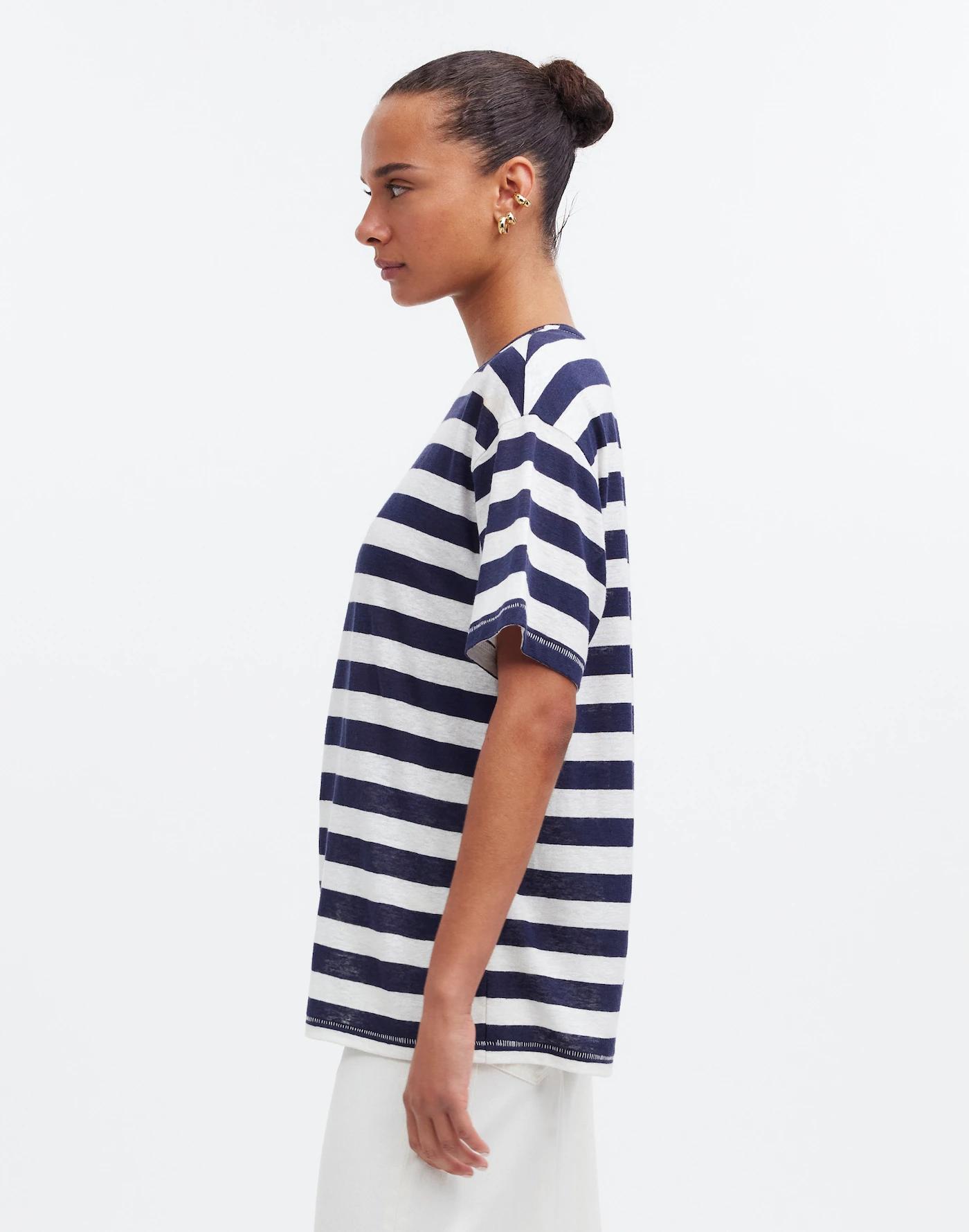 Linen-Blend Crewneck Oversized Tee Product Image