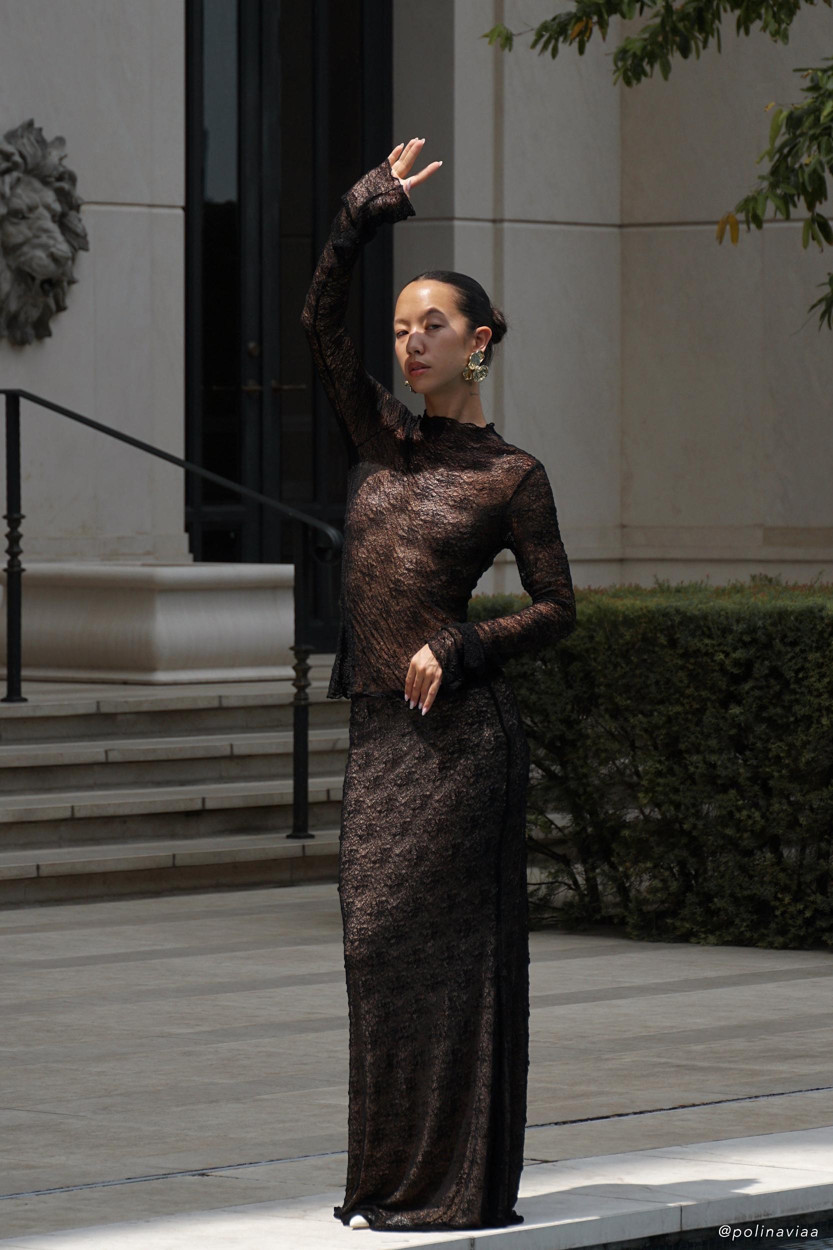 Riley Sheer Lace Long Sleeve Top - Black Product Image