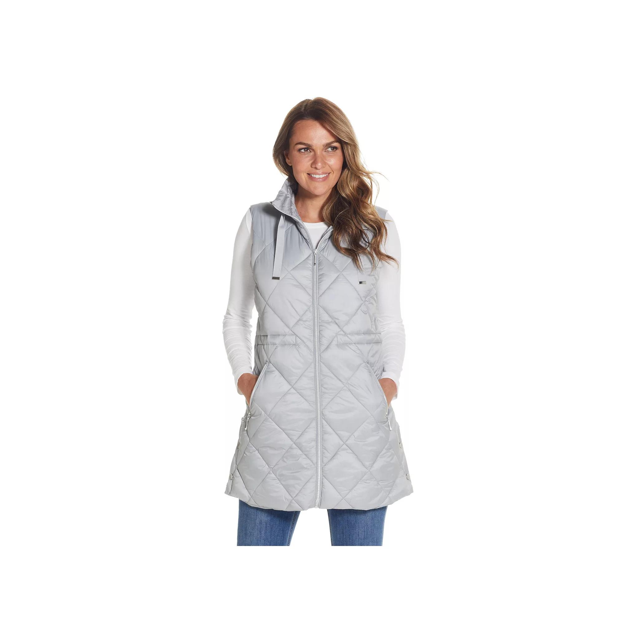 Women's Weathercast Diamond Quilted Puffer Longline Vest with Cinched Waist, Size: Small, Black Product Image