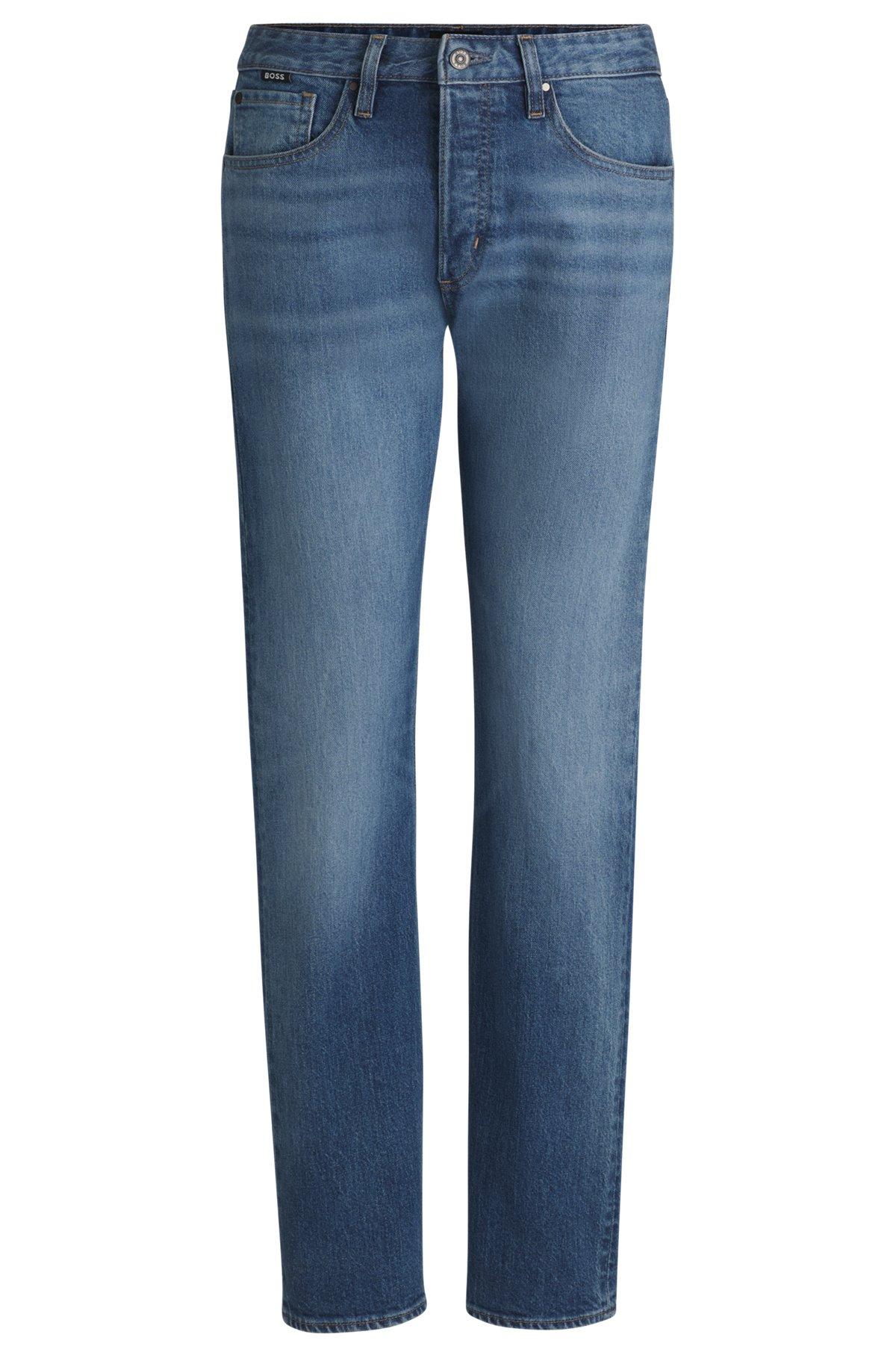 BOSS - Straight-fit jeans in faded-blue comfort-stretch denim - Light Blue Product Image