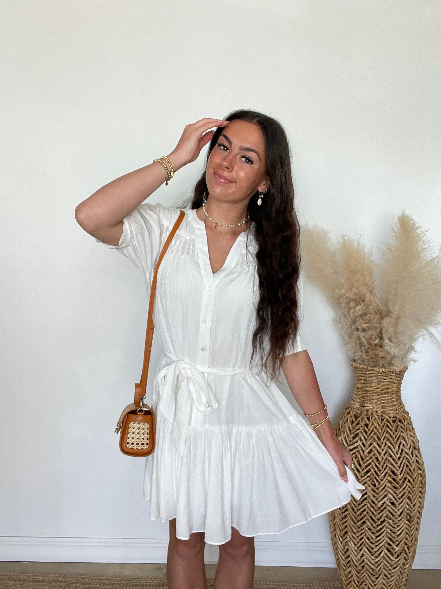 FINAL SALE Allie Button Down Mini Shirt Dress | White Product Image