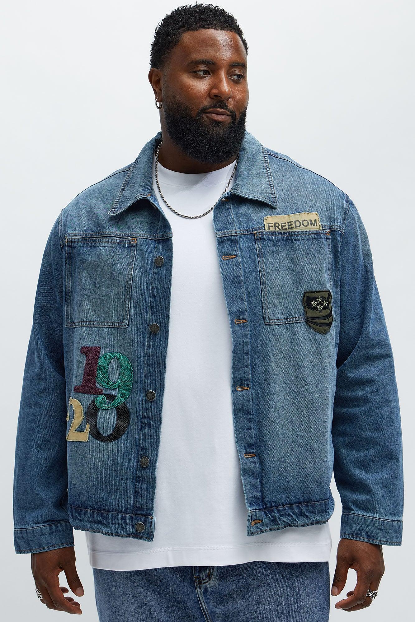 Been About It Freedom Patched Trucker Jacket - Medium Blue Wash Male Product Image