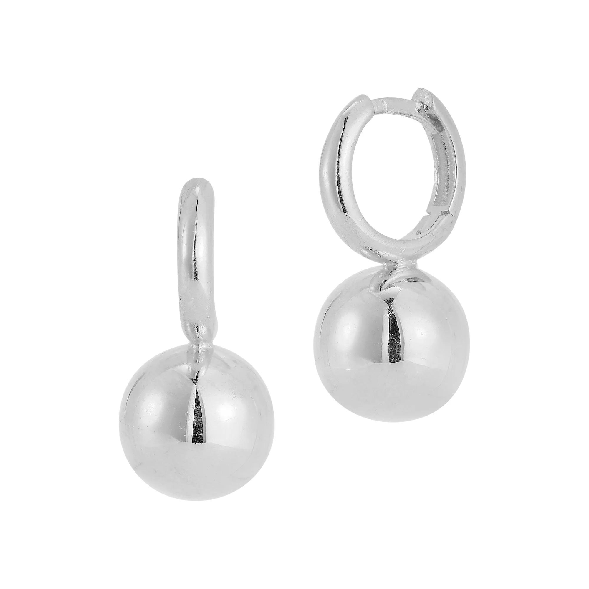 Sunkissed Sterling Sterling Silver Ball Drop Huggie Earrings, Women's, Silver Tone Product Image