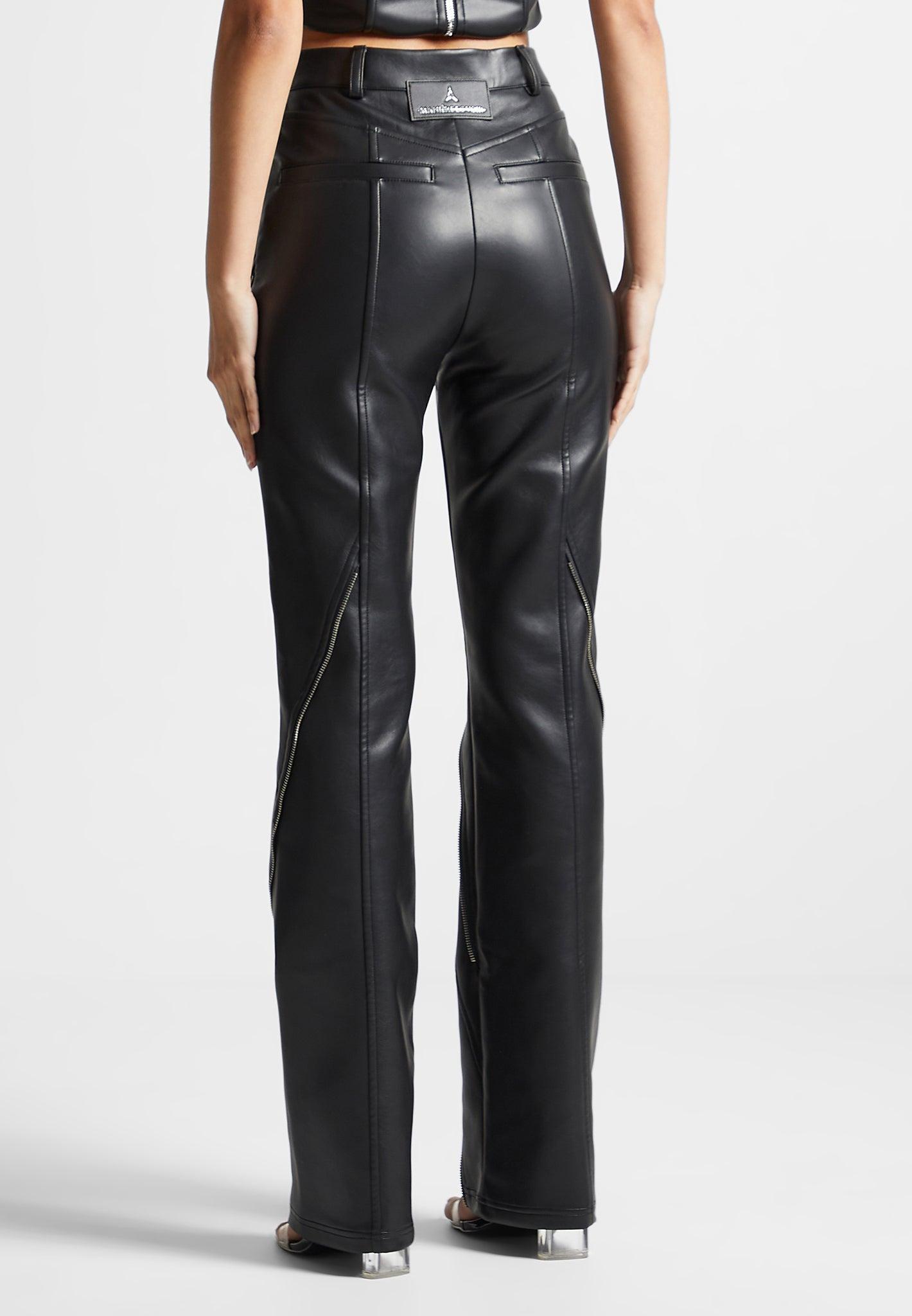 Leather Biker Trousers with Zip - Black Female Product Image