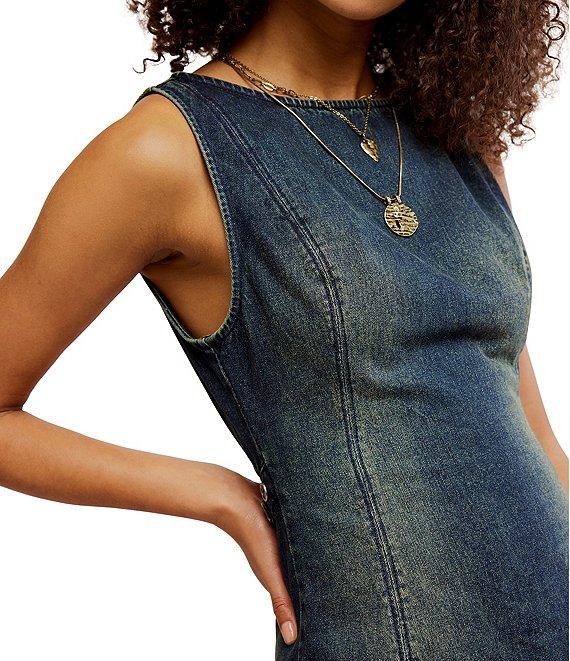 Free People We The Free Atlas Denim Boat Neck Sleeveless Back Cut-Out Mini Dress Product Image