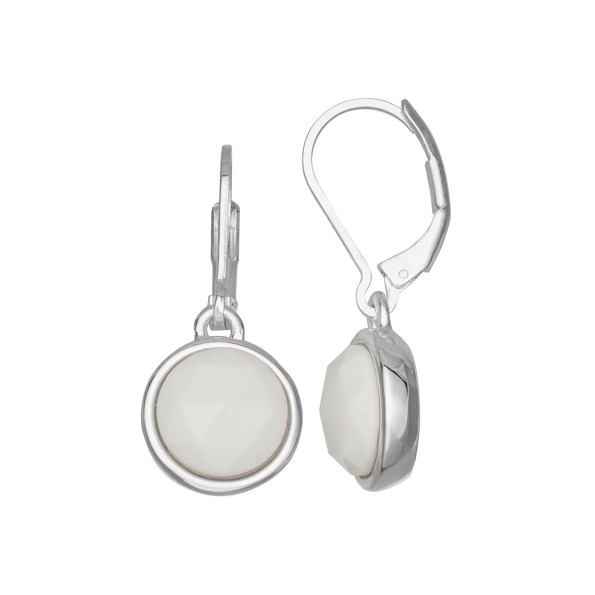 Napier Silver Tone White Stone Drop Leverback Earrings, Womens Product Image