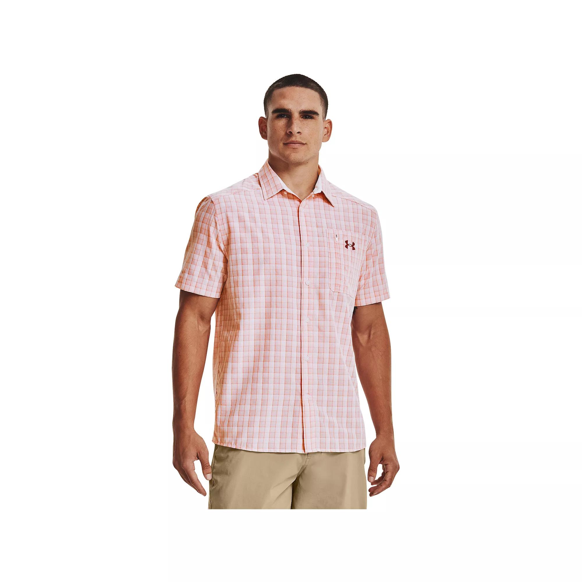 Men's Under Armour UPF 30 Drift Tide 2.0 Plaid Performance Short Sleeve Button-Down Shirt, Size: Medium, Fox Product Image