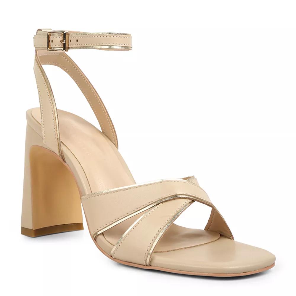 Rag & Co Women's Metallic Lined Leather Block Heel Sandals, Size: 10, Beige Gold Product Image