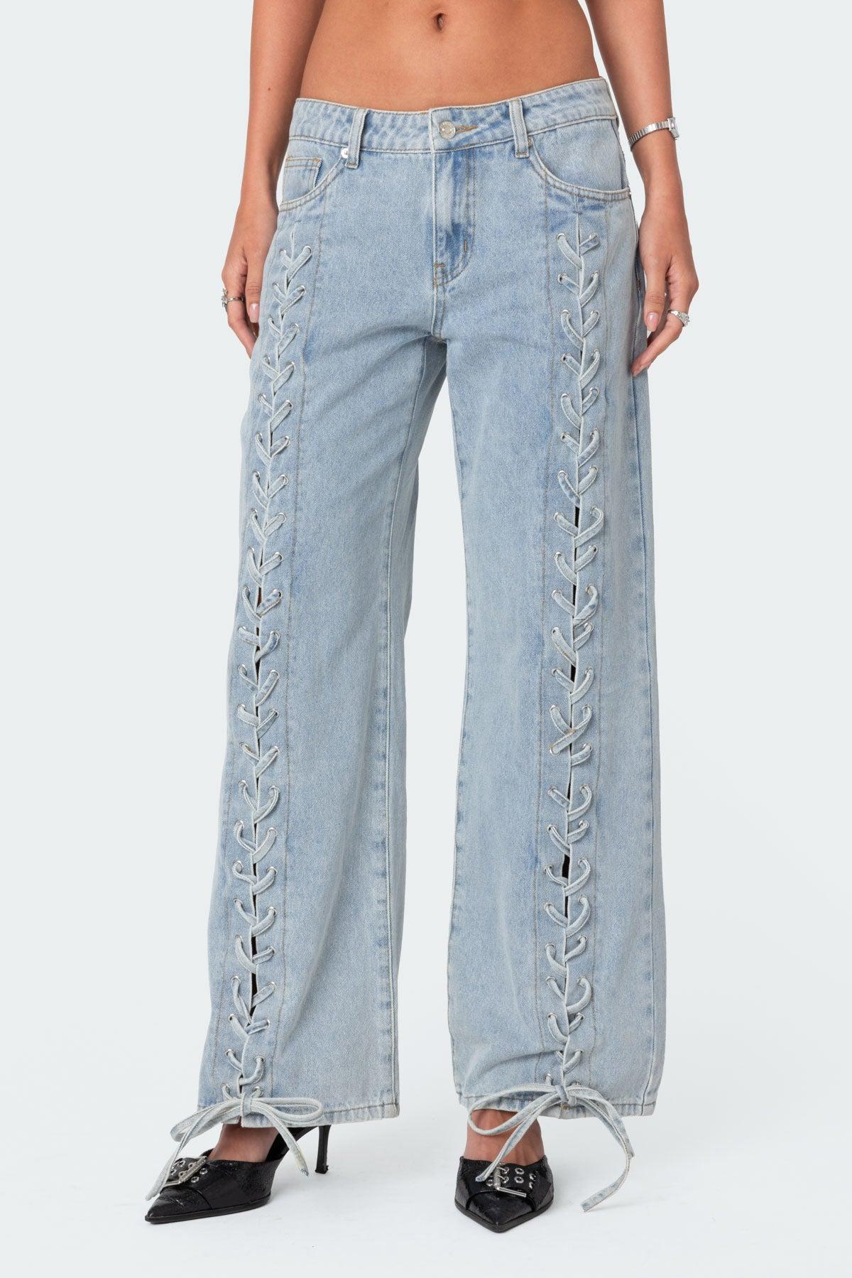 Laced Up Low Rise Baggy Jeans Product Image