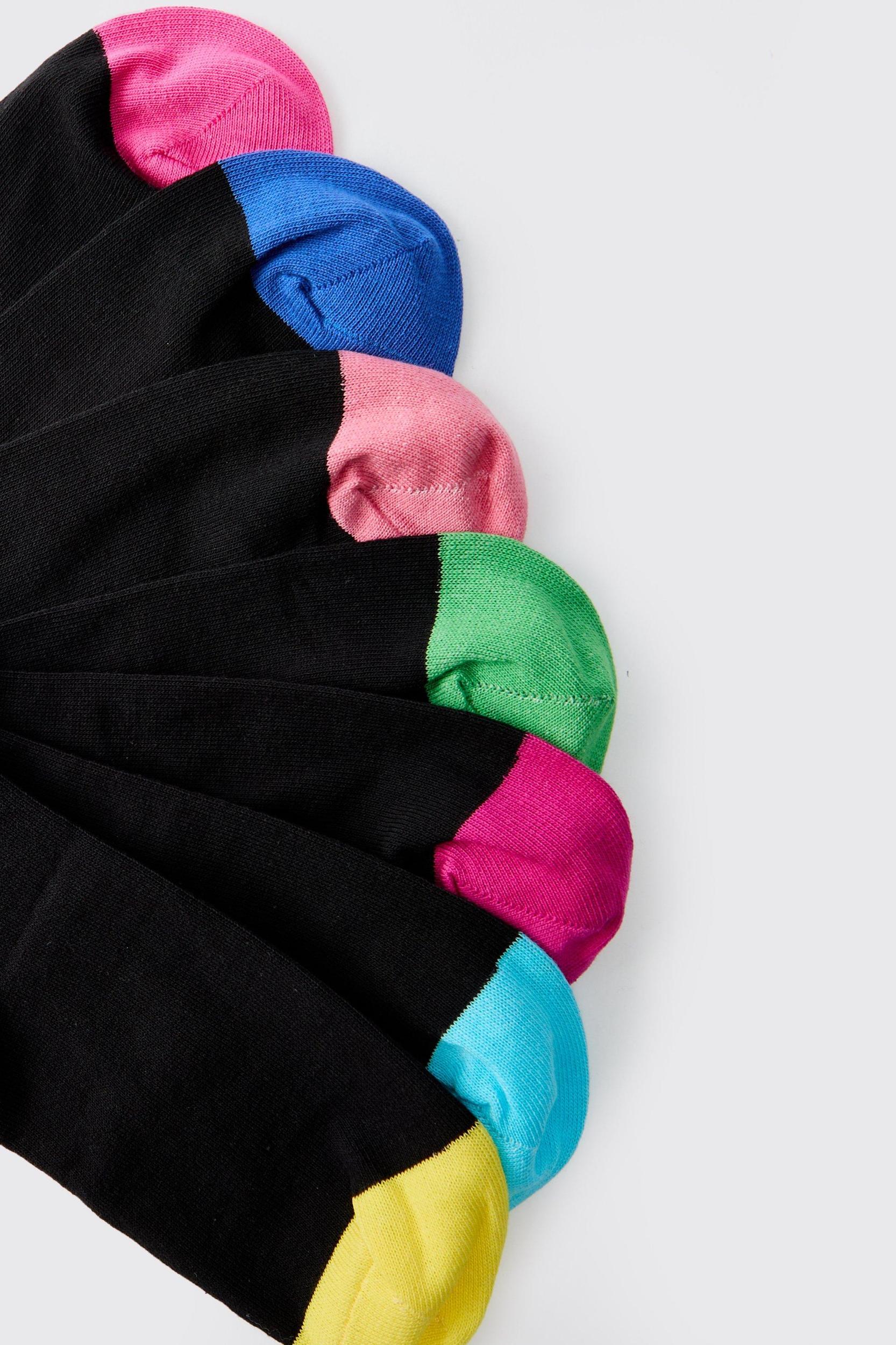 7 Pack Contrast Colour Heal & Toe Sport Socks | boohooMAN USA Product Image