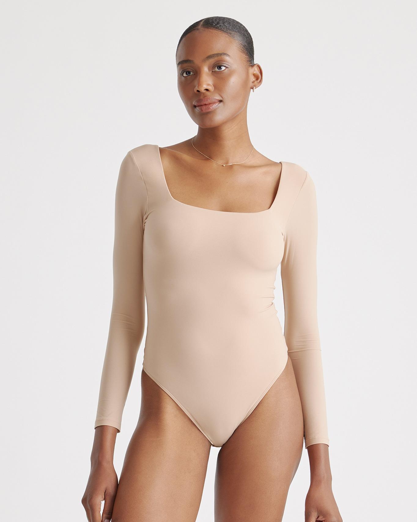 Quince | Women's Second Skin Square Neck Long Sleeve Bodysuit Size XL, Nylon/Spandex Product Image