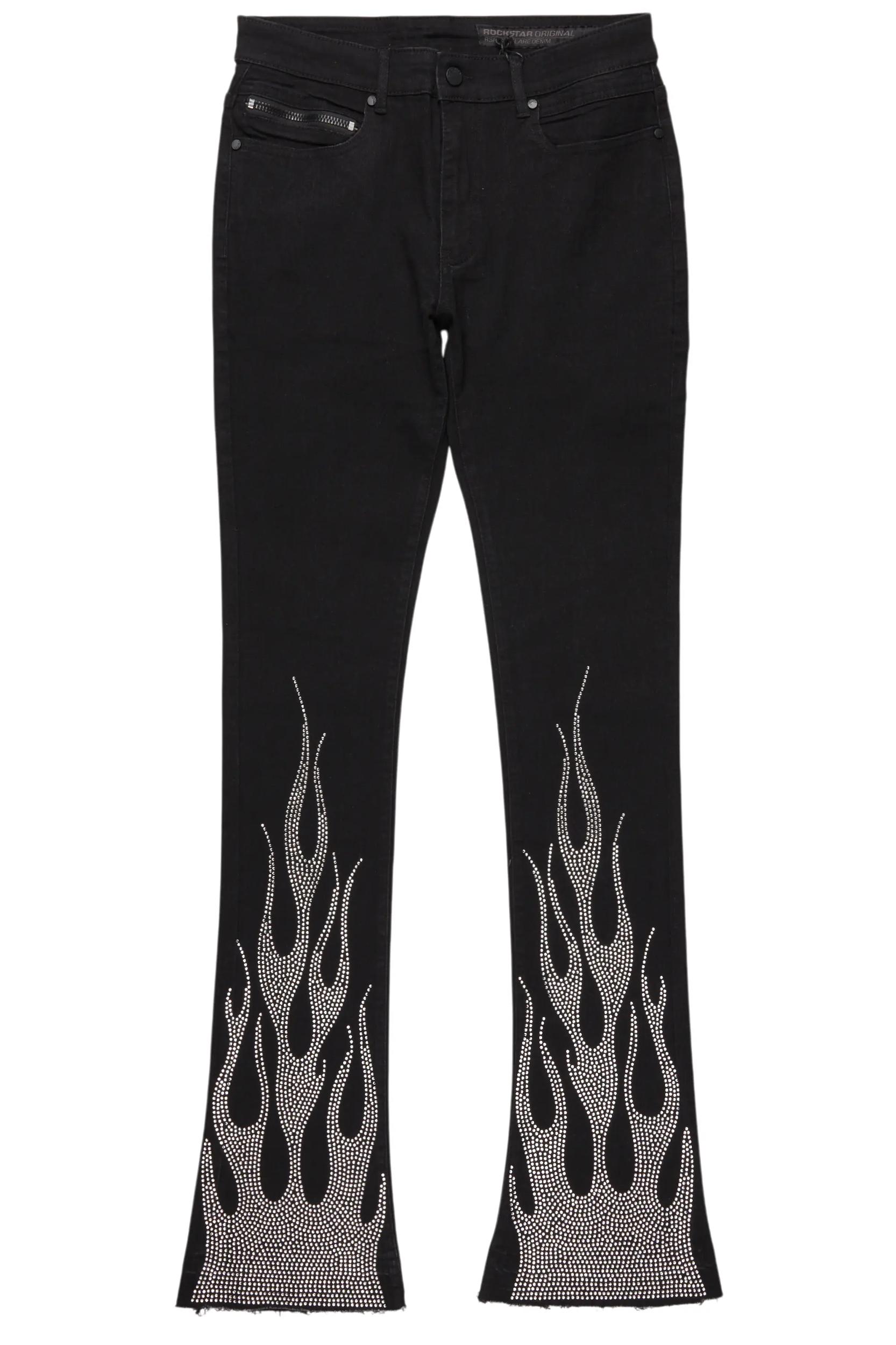 Samba Black Rhinestone Stacked Flare Jean Male Product Image