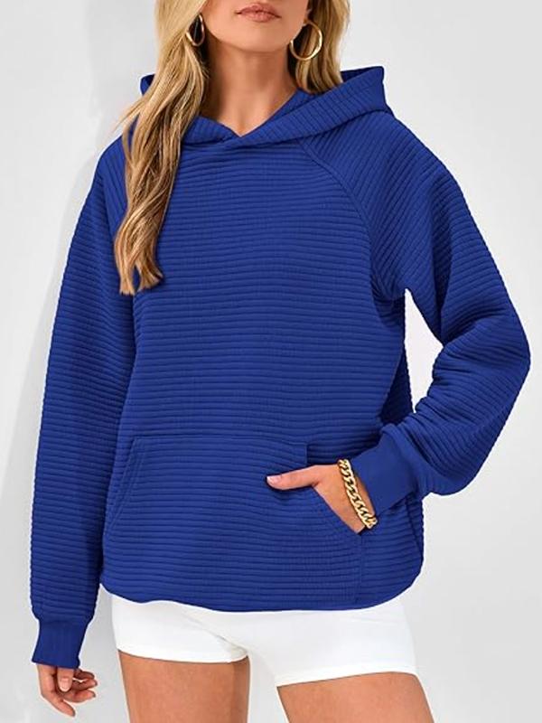 Hooded Long Sleeves Pockets Solid Color Split-Joint Hoodies Tops Product Image