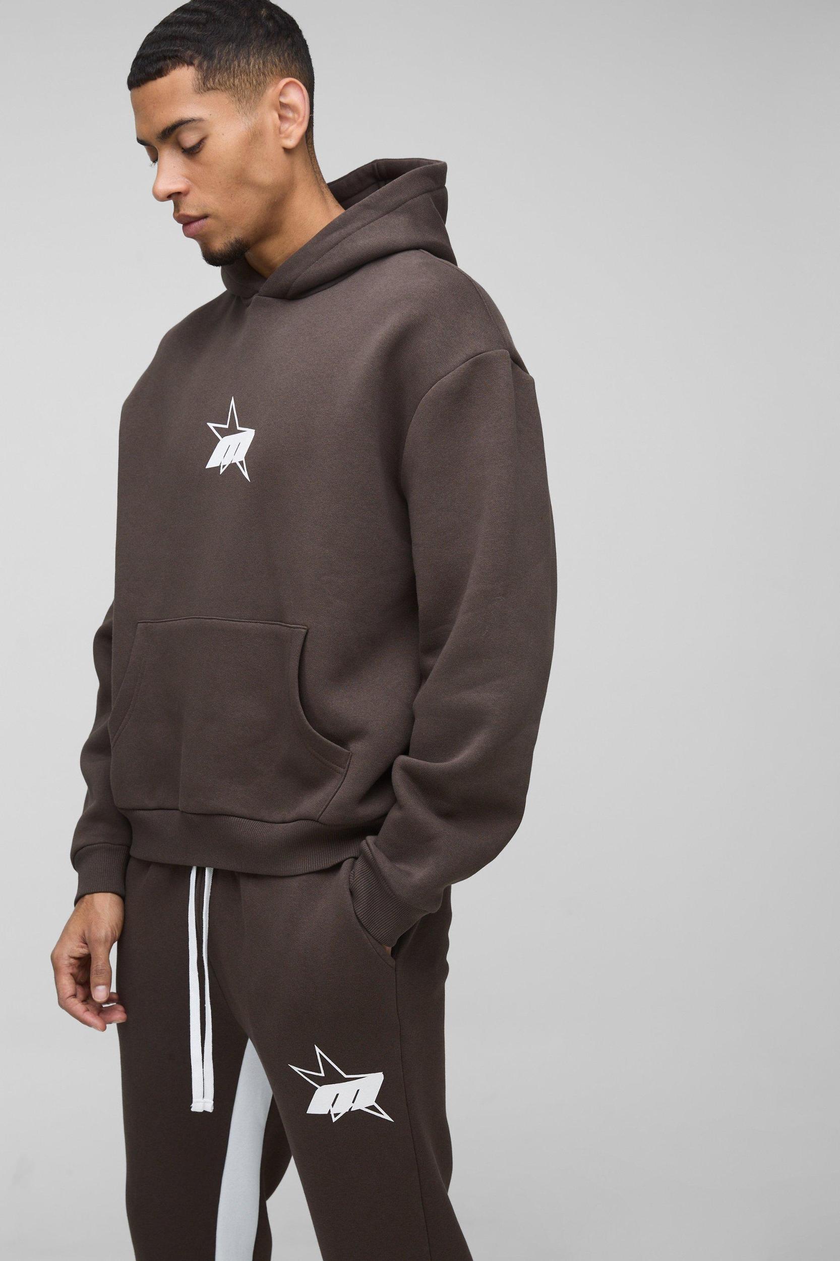 Oversized Boxy M Star Extended Drawcord Hooded Tracksuit | boohooMAN USA Product Image