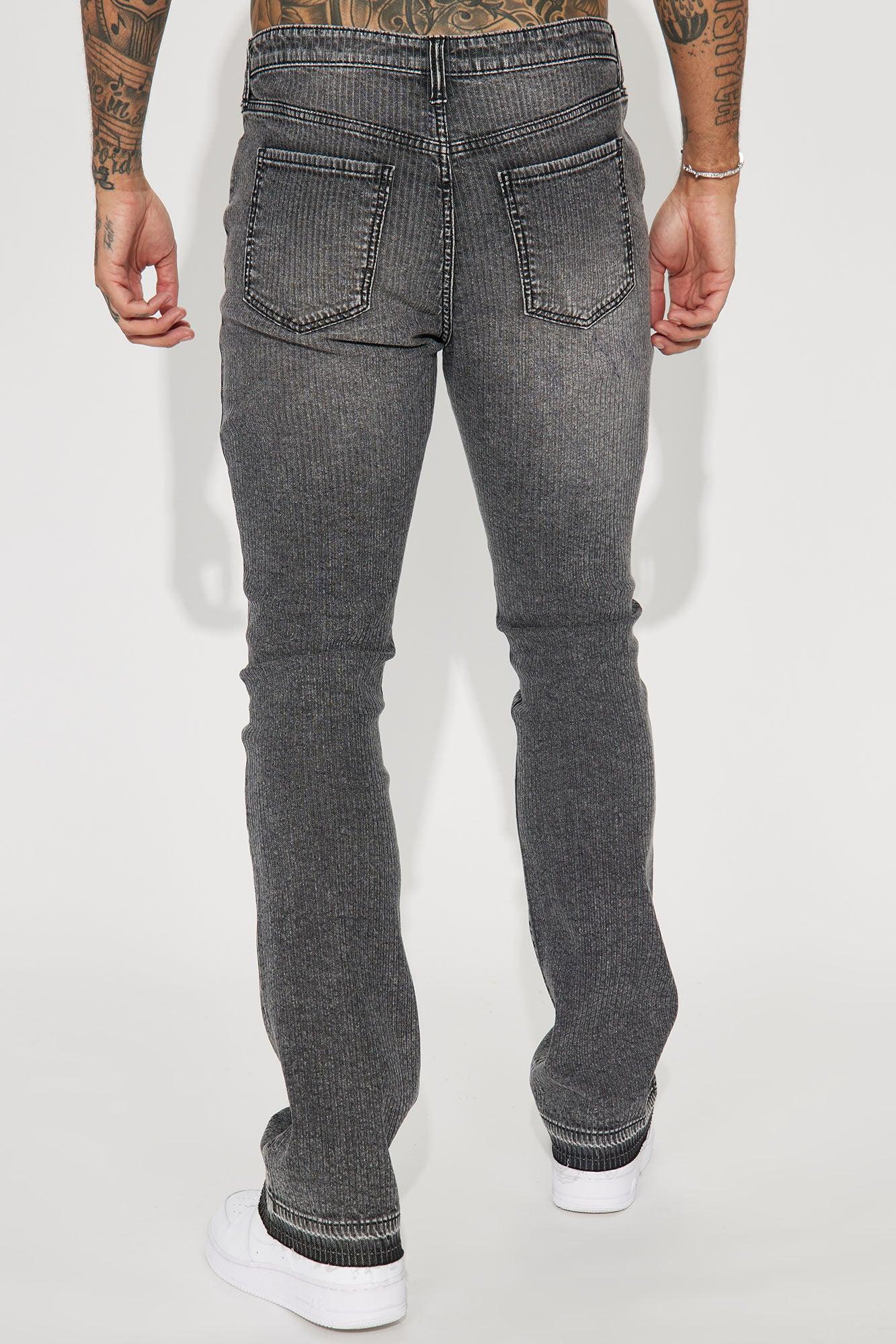Line Em Up Stacked Skinny Flare Jeans - Grey Product Image