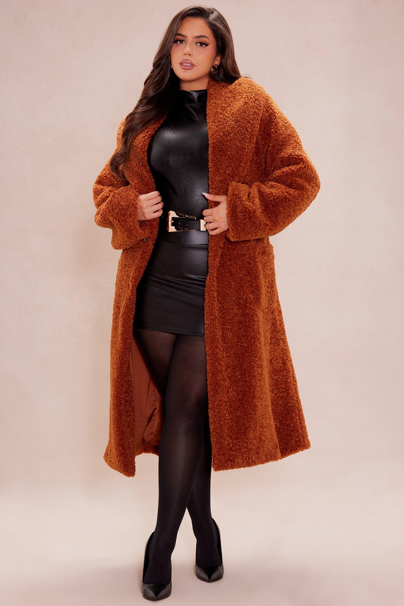 Alyssa Faux Fur Coat - Cognac Product Image