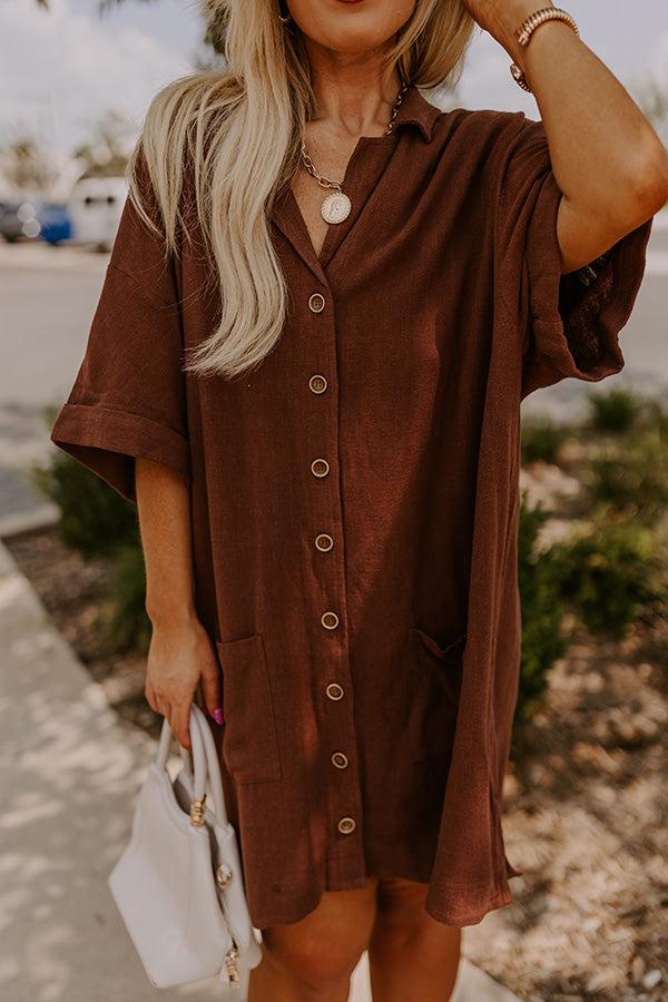 St. Lucia Bound Linen-Blend Mini Dress in Chocolate Curves Product Image