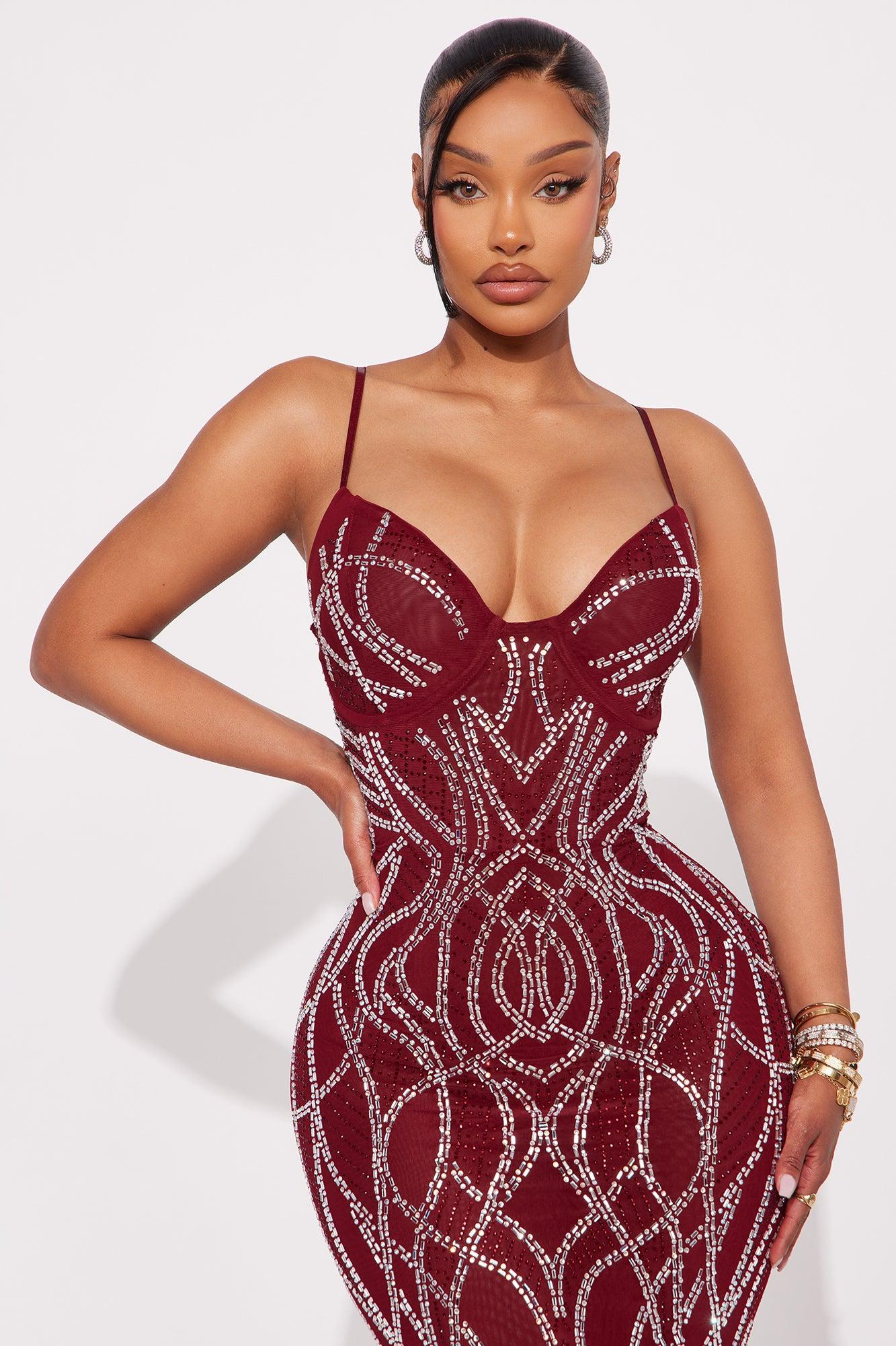 Shai Rhinestone Maxi Gown - Burgundy Female Product Image