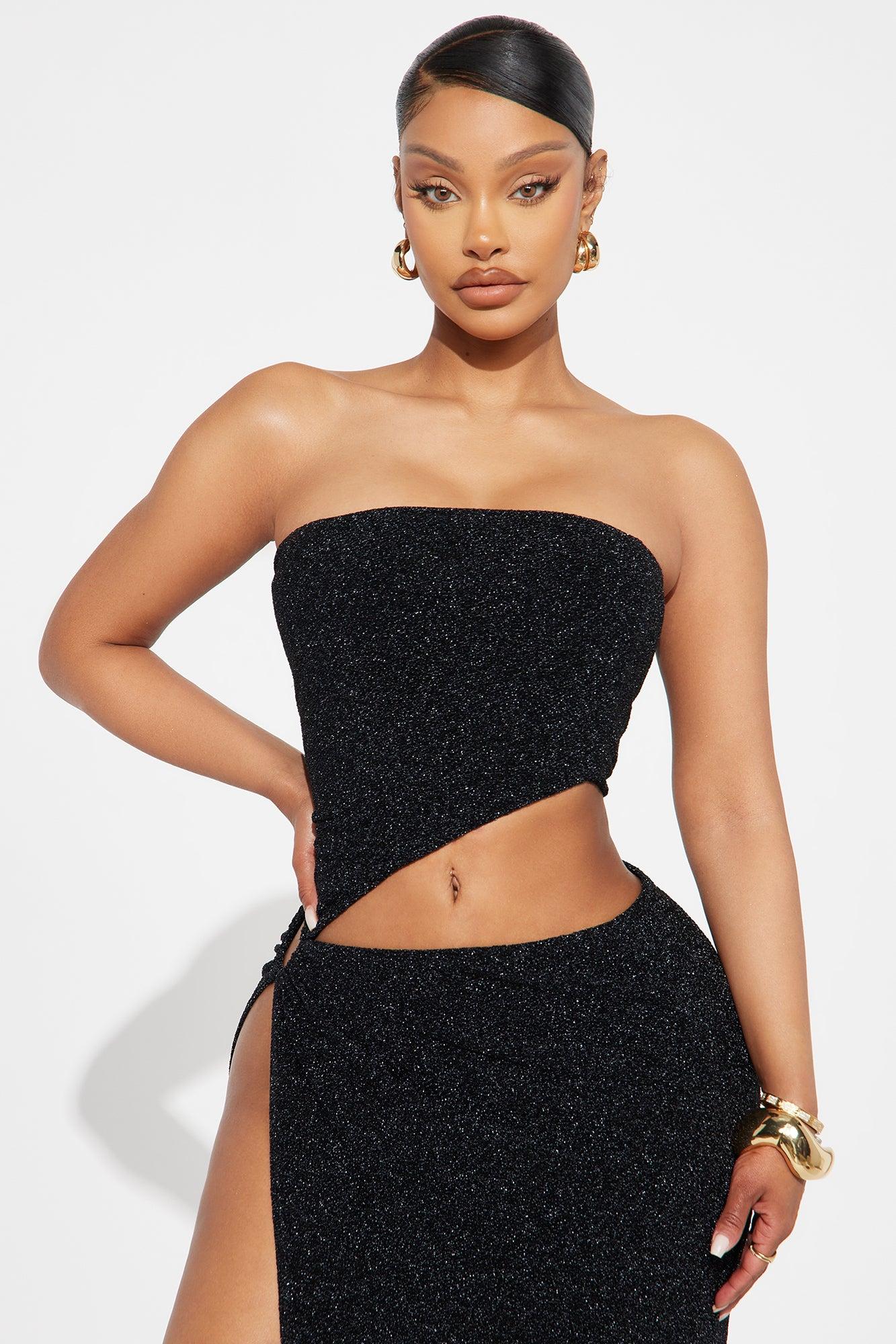 Back For More Glitter Knit Maxi Dress - Black Female Product Image