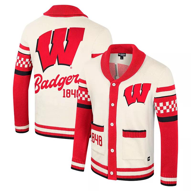Women's Colosseum Cream Wisconsin Badgers Wild Collective Button-Up Jacquard Sweater,  Product Image