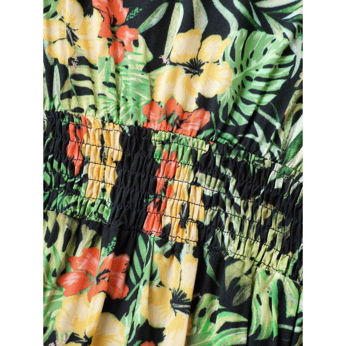 Plus Size Breezy Tropics Shirred Waist Midi Dress Multicolor Women V-neck Sleeveless Curvy BloomChic 26/4X Product Image