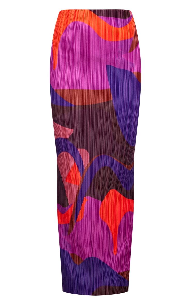 Pink Print Plisse Maxi Skirt Product Image