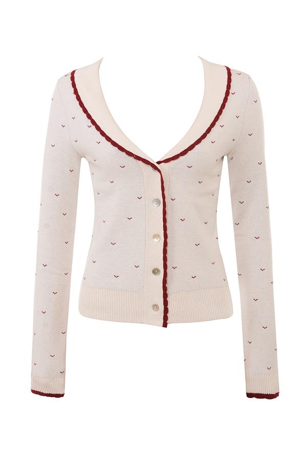 Marla  ivory cashmere blend trimmed cardigan Product Image