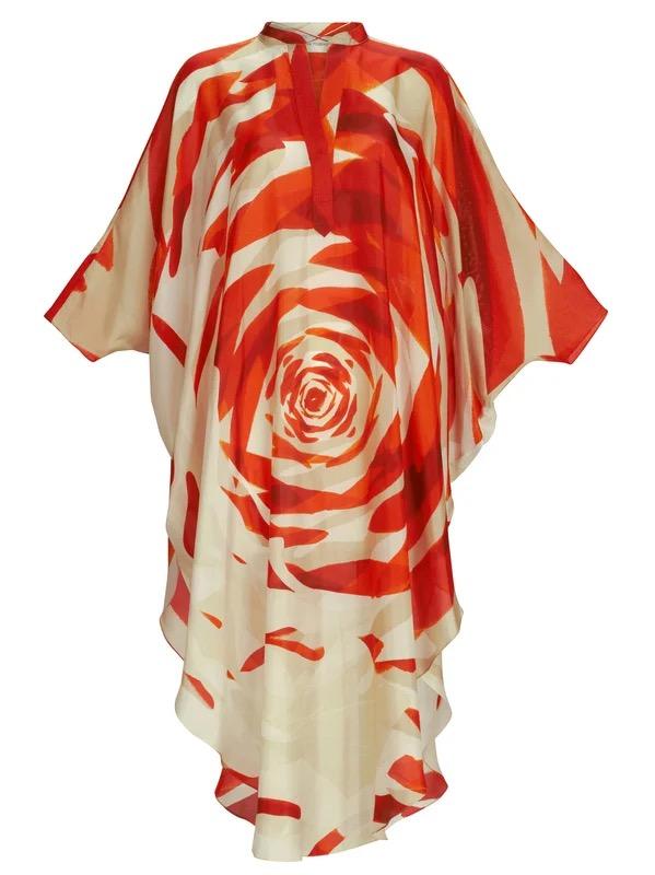 Half Sleeves Loose Flower Print Tied Round-Neck Midi Dresses Product Image