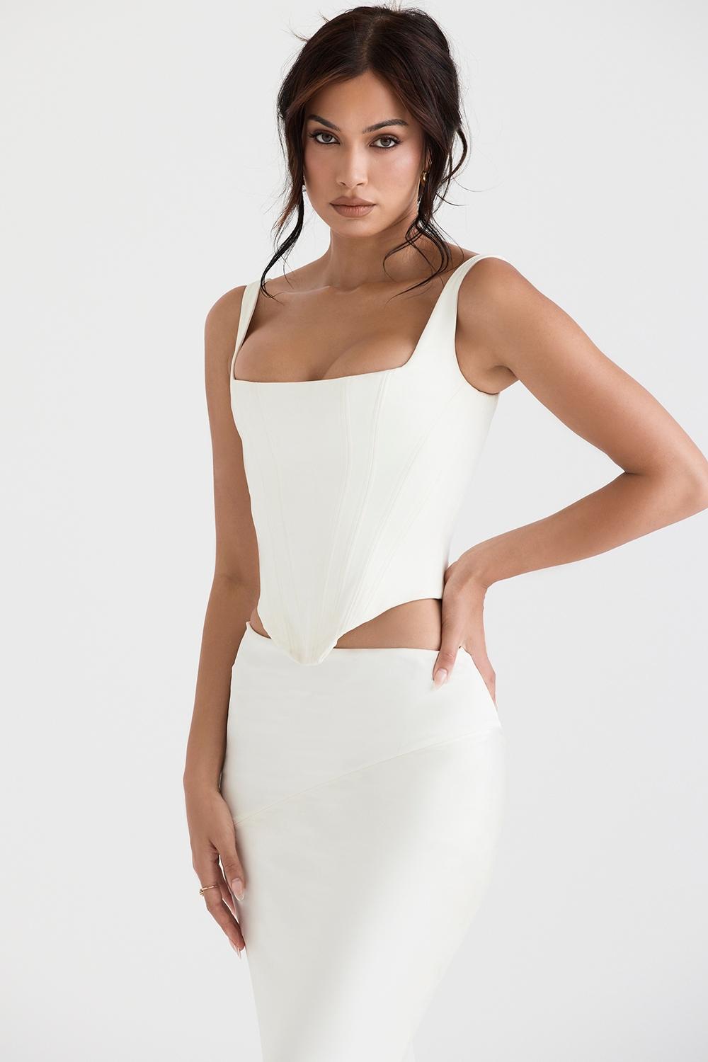 Rafa  ivory satin longline corset Product Image