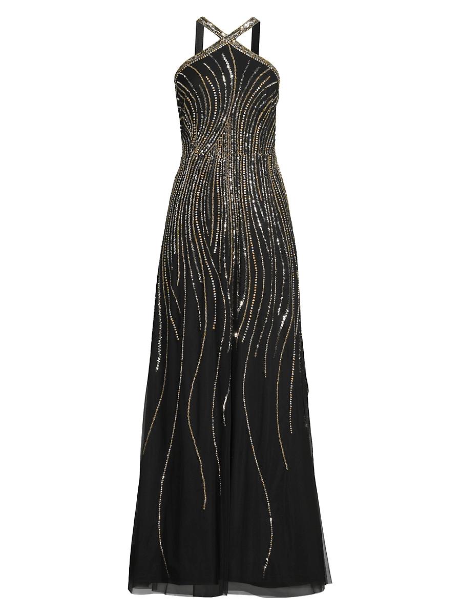 Womens Beaded Halterneck Sleeveless Gown Product Image