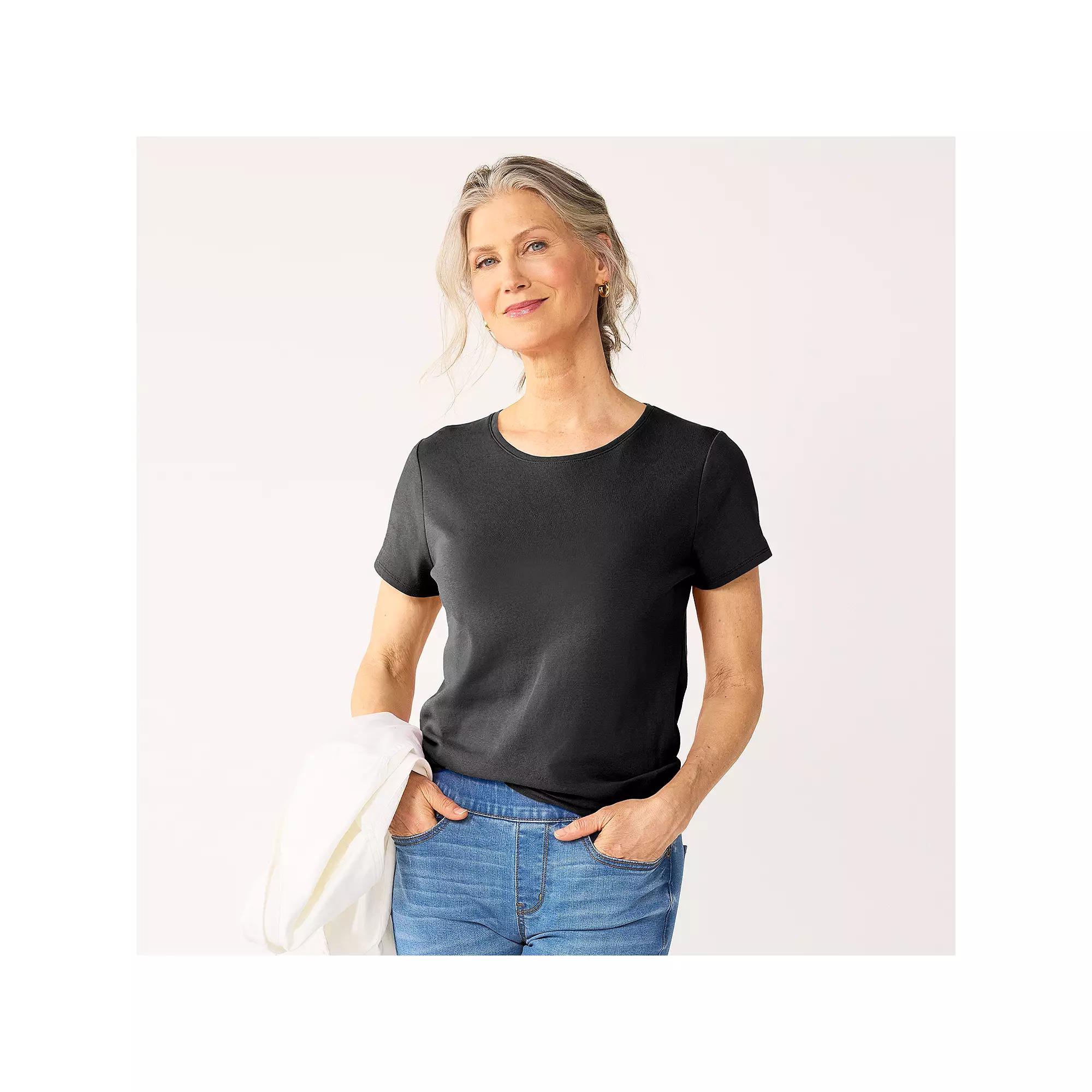 Petite Croft & Barrow® Essential Crewneck Tee, Women's, Size: Medium Petite, Black Product Image