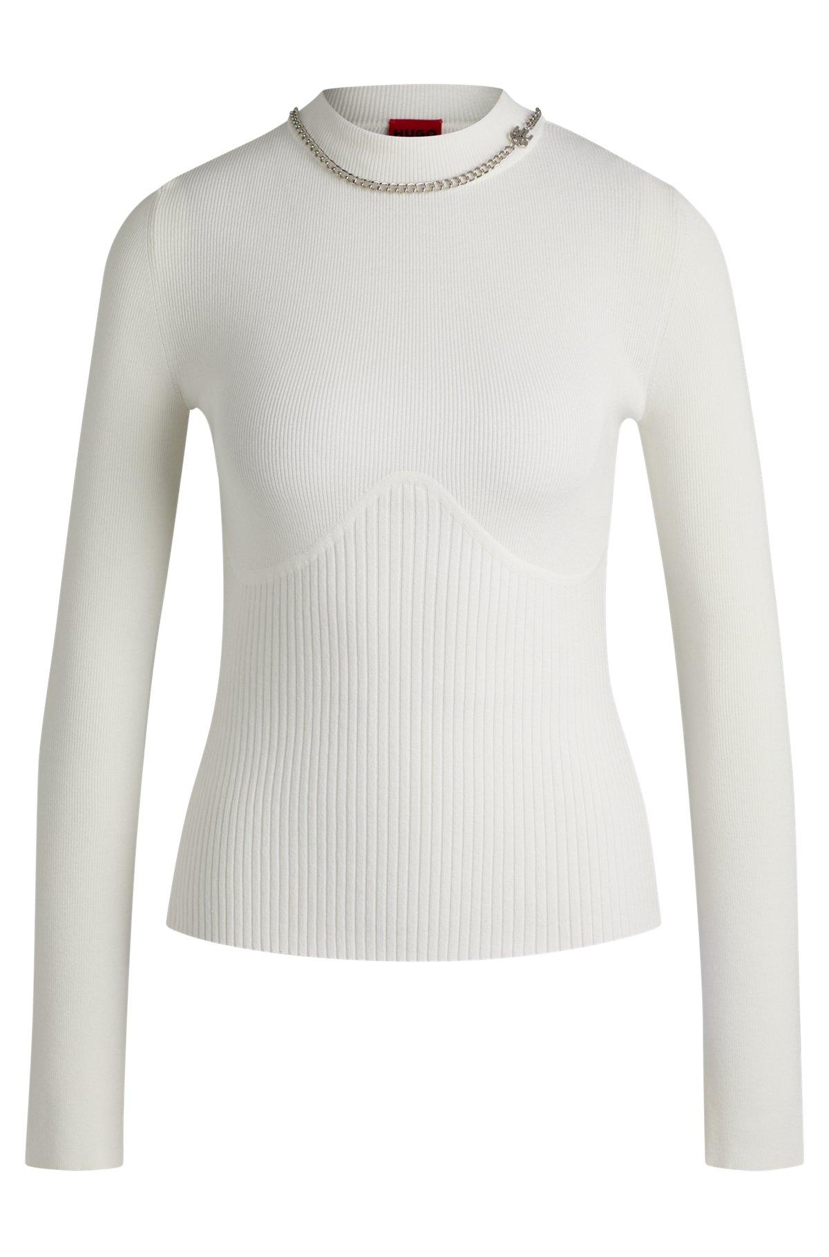 Mock-neck sweater with chain collar trim Product Image
