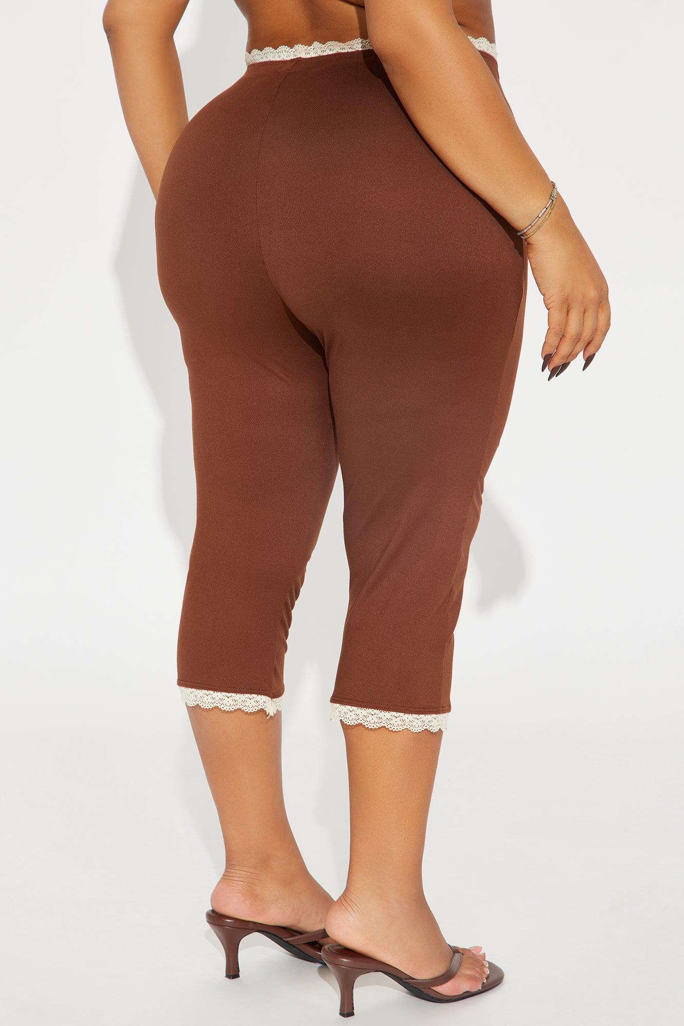 Valentina Solid Lace Trim Capri Legging - Brown Product Image